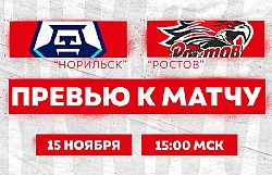 Превью к матчу с ХК "Норильск" (15 ноября в 15:00 мск)