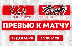 Превью к матчу с ХК "Металлург" (25 декабря в 15:00 мск)